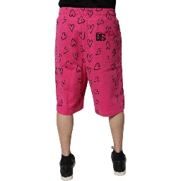 Pink Cotton Heart Print Bermuda Shorts