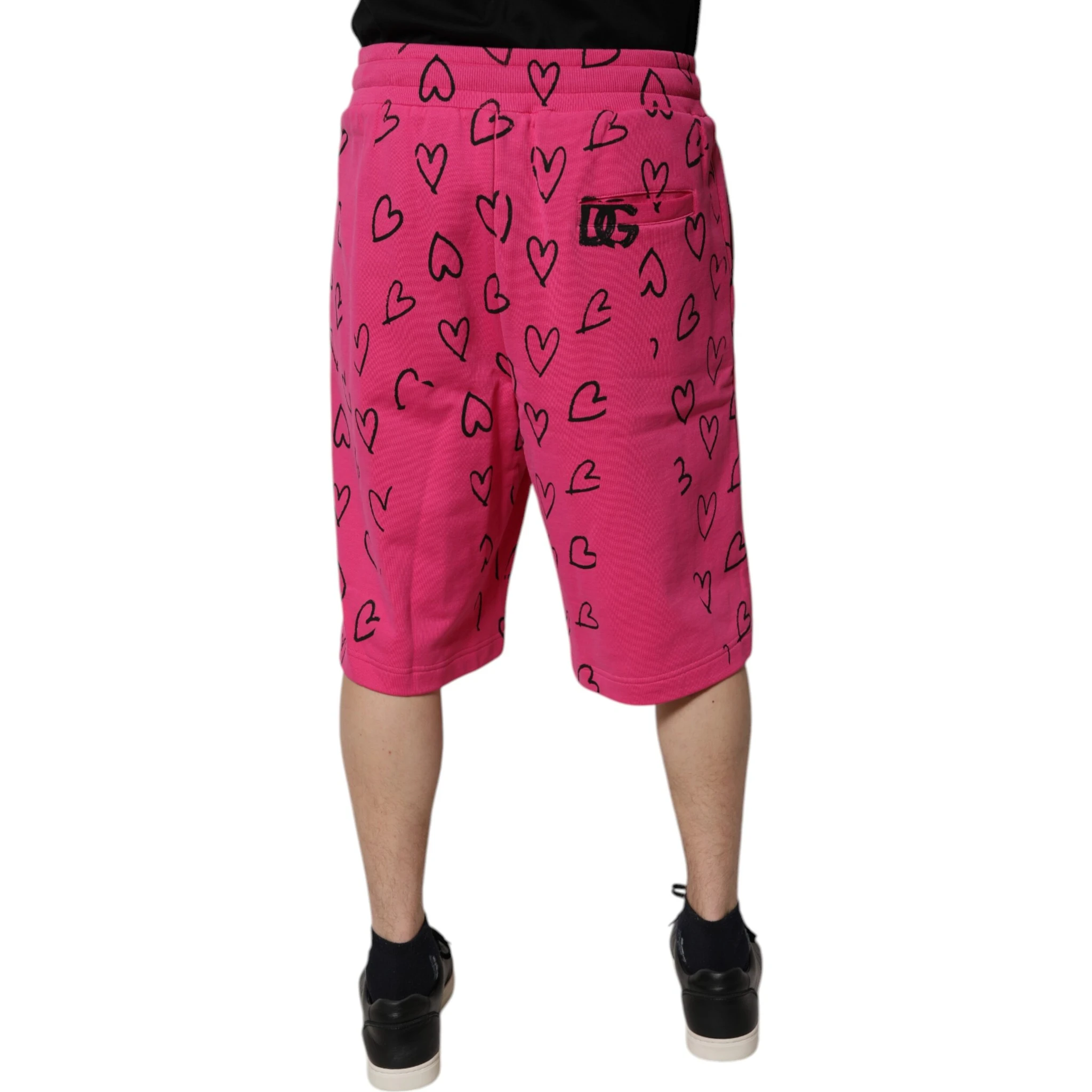 Pink Cotton Heart Print Bermuda Shorts