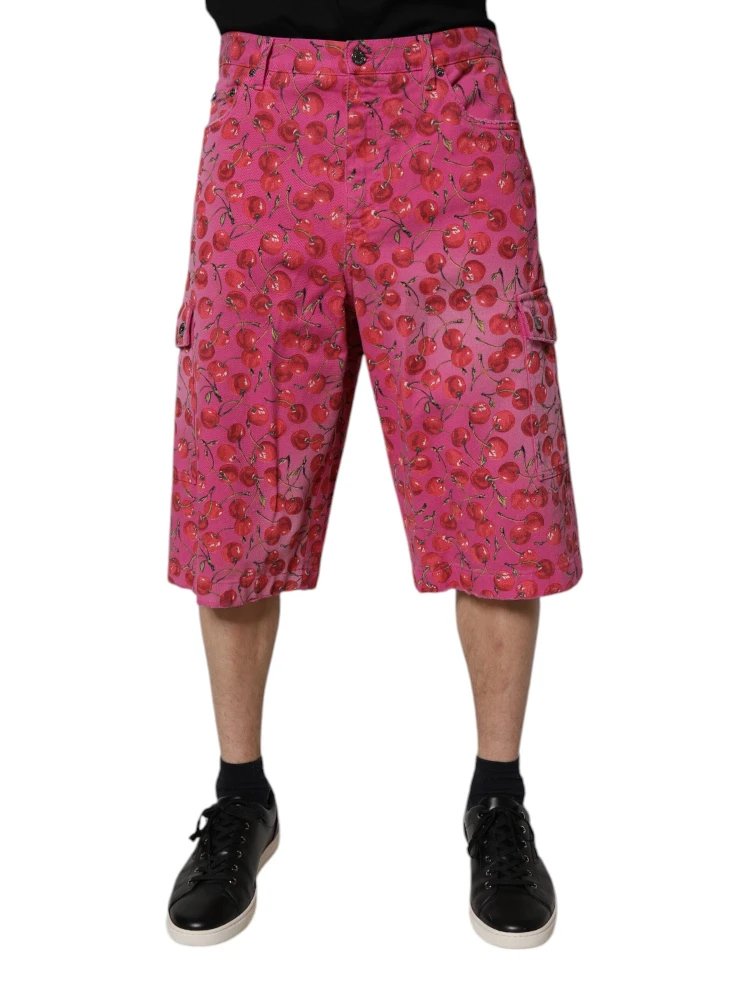 Pink Cherry Print Cargo Cotton Shorts alternative