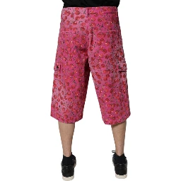 Pink Cherry Print Cargo Cotton Shorts