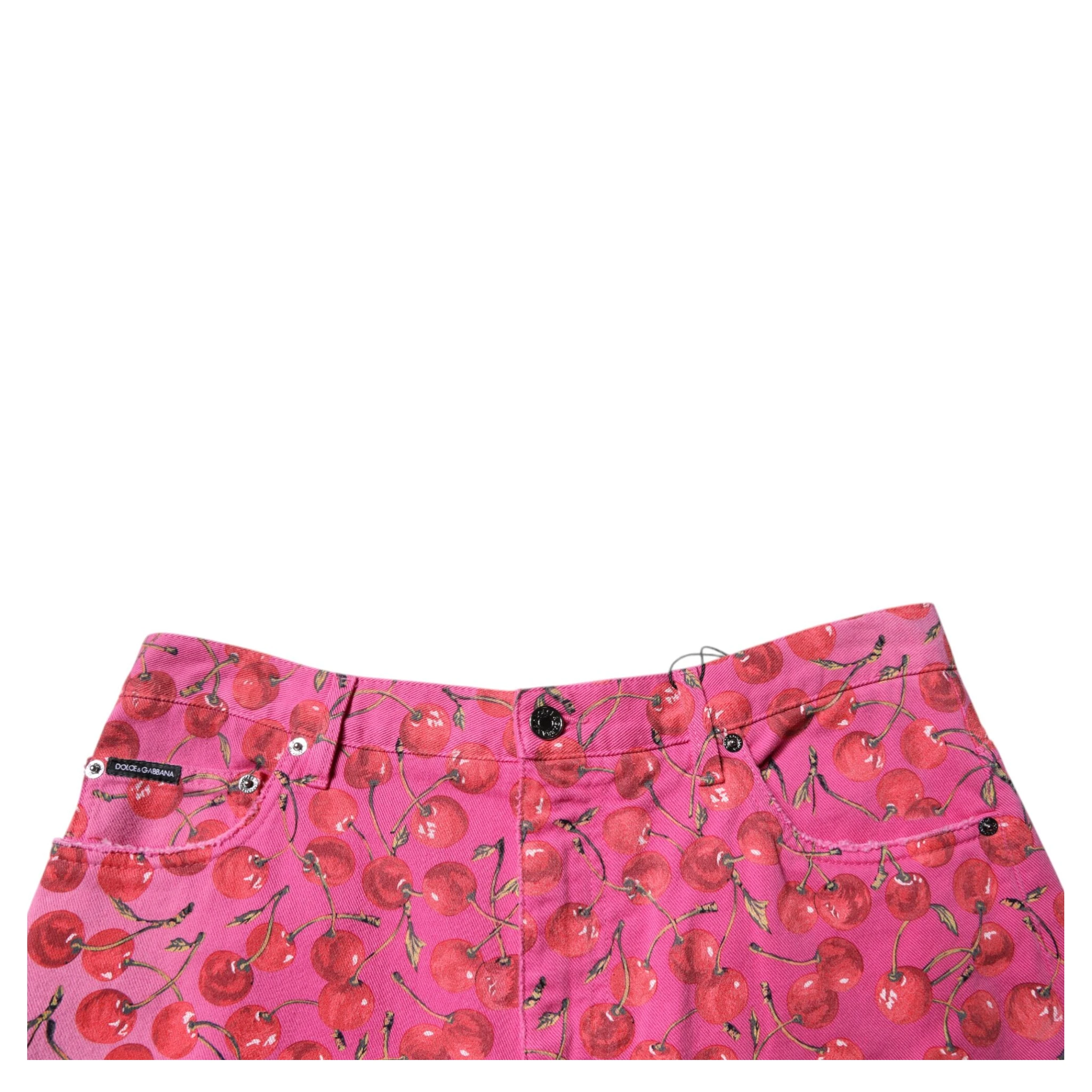 Pink Cherry Print Cargo Cotton Shorts