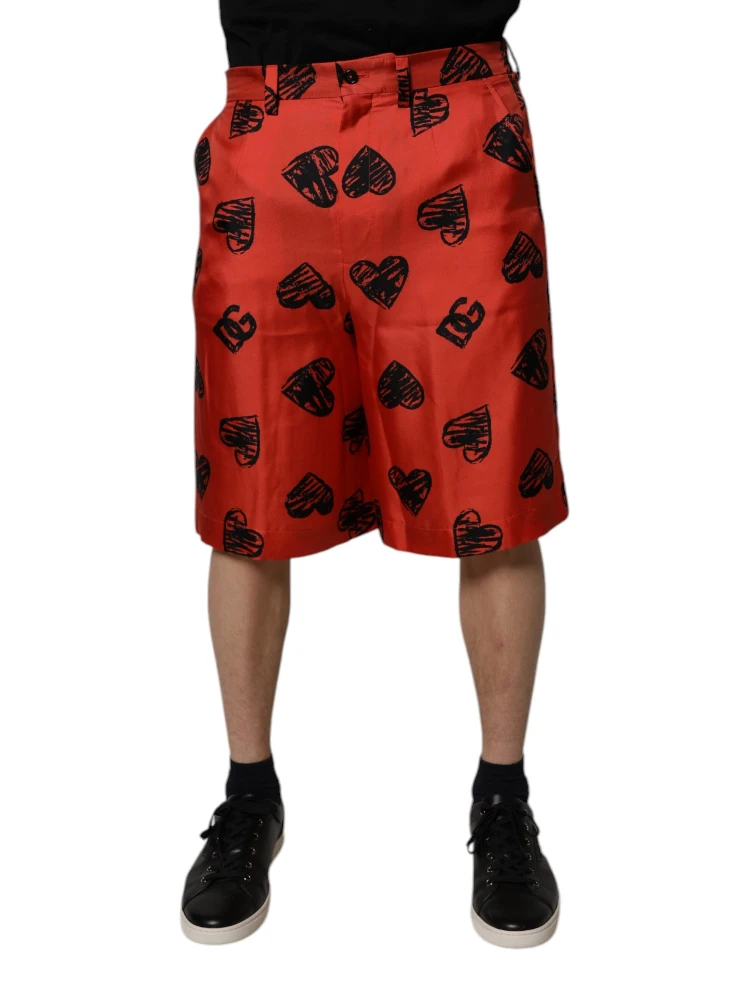 Orange Silk Heart Print Bermuda Shorts alternative