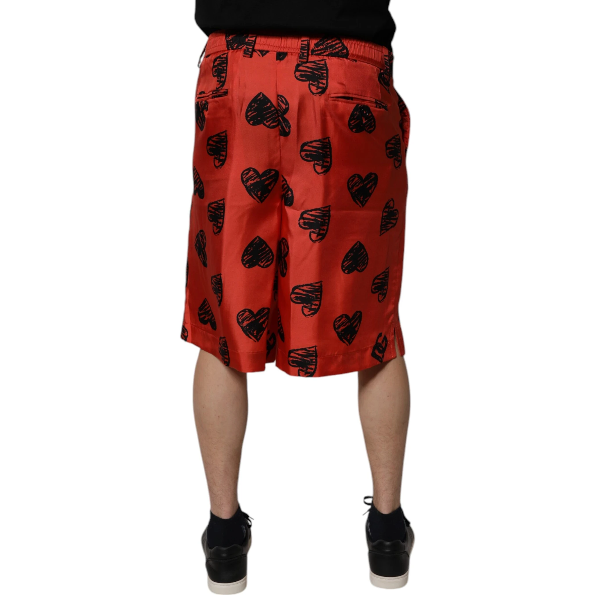 Orange Silk Heart Print Bermuda Shorts