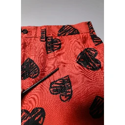 Orange Silk Heart Print Bermuda Shorts