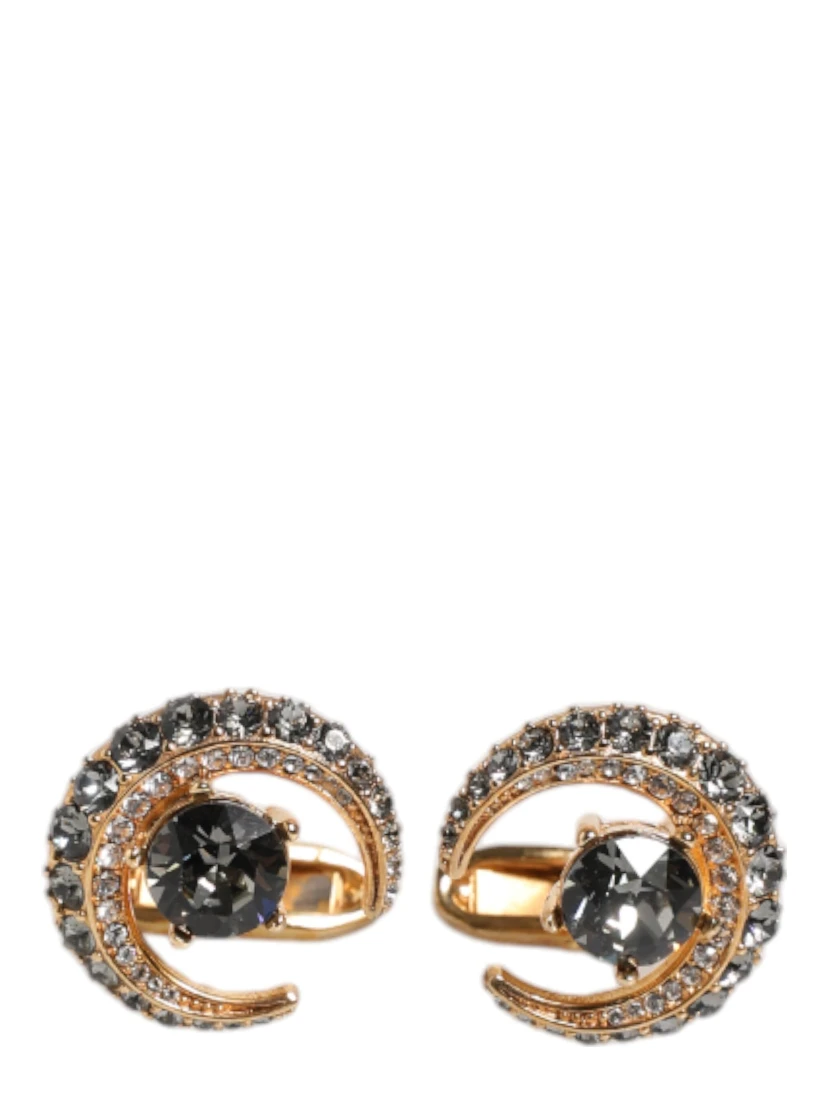 Brass Gold Black Crystal Luna Cufflink