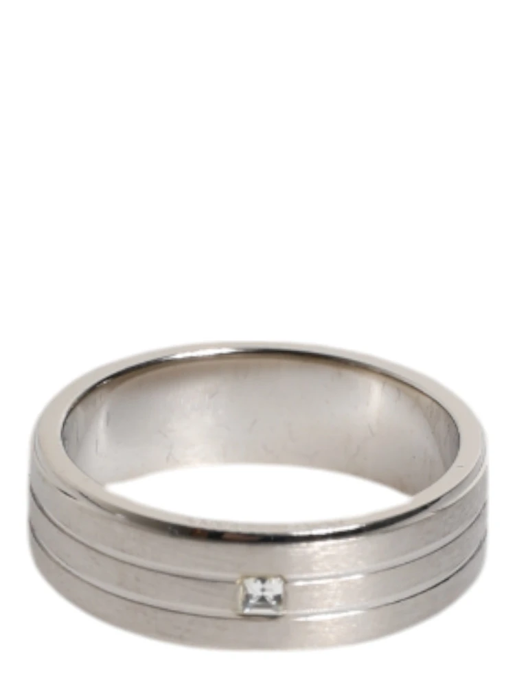 Silver Tone Brass Clear Crystal DG Logo Ring