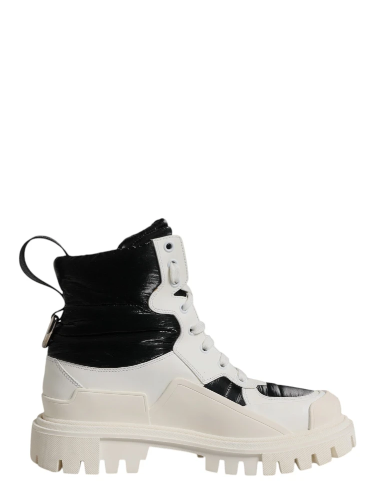 White Padded Mid Calf Lace Up Boots Shoes