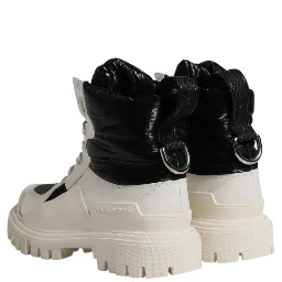 White Padded Mid Calf Lace Up Boots Shoes