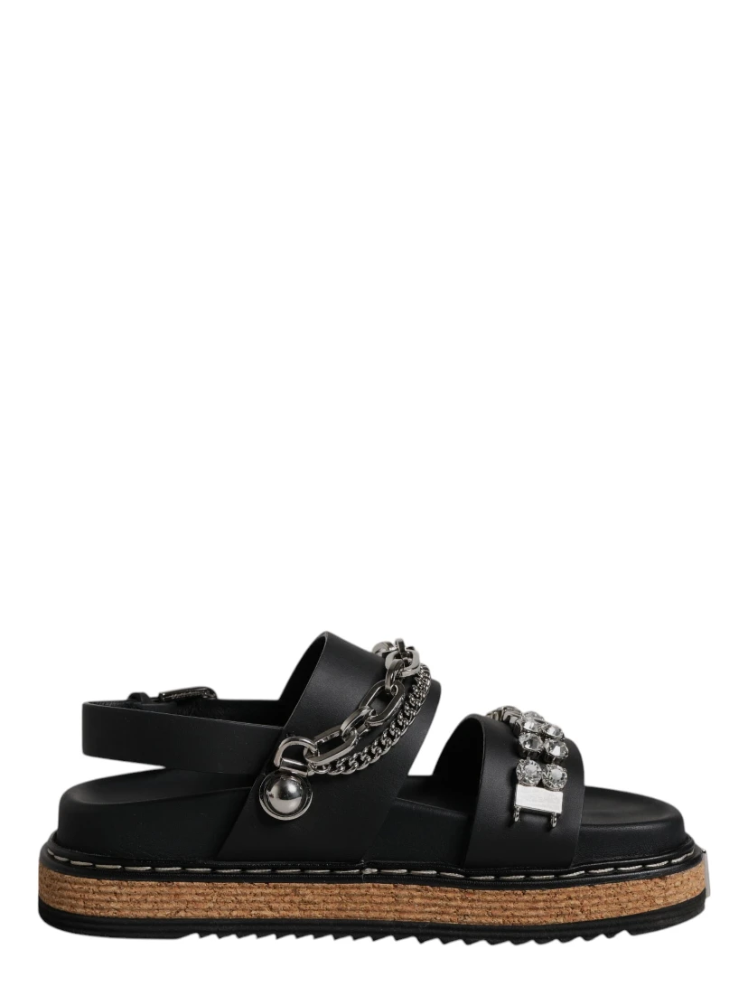 Black Crystal Embellish Strap Sandals Shoes