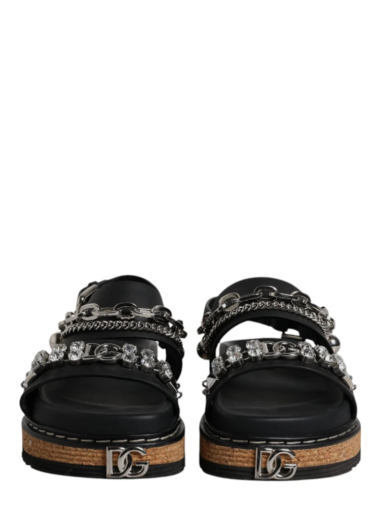 Black Crystal Embellish Strap Sandals Shoes alternative