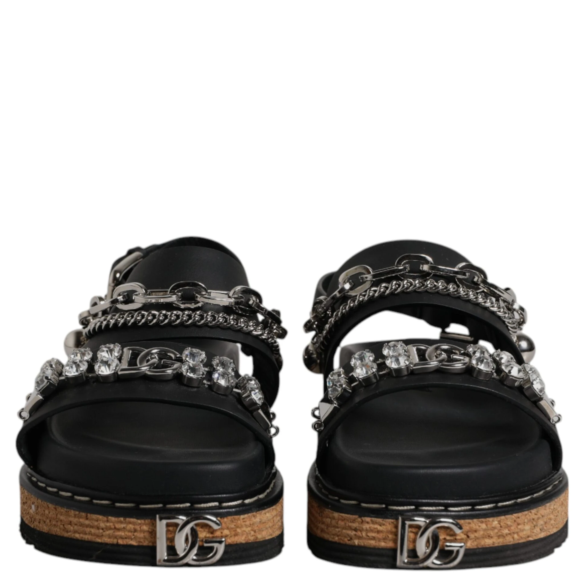 Black Crystal Embellish Strap Sandals Shoes
