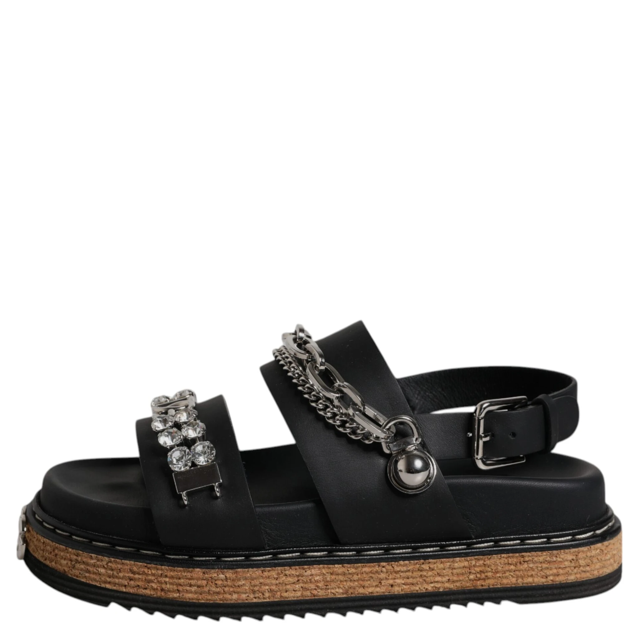 Black Crystal Embellish Strap Sandals Shoes