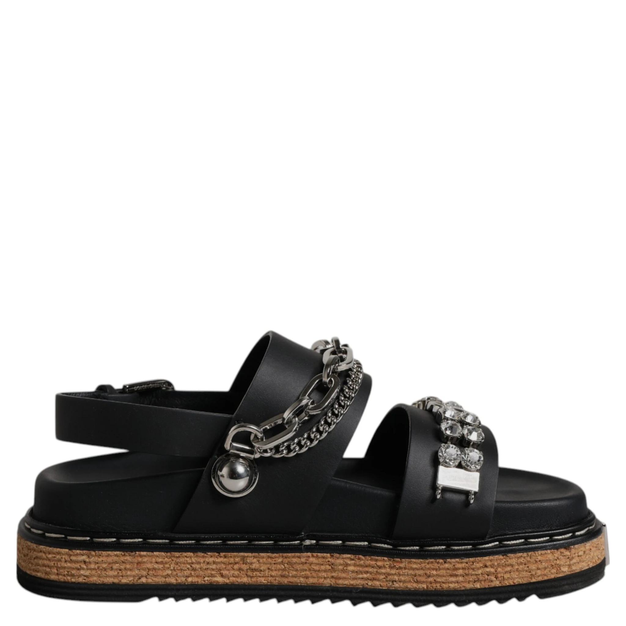 Black Crystal Embellish Strap Sandals Shoes