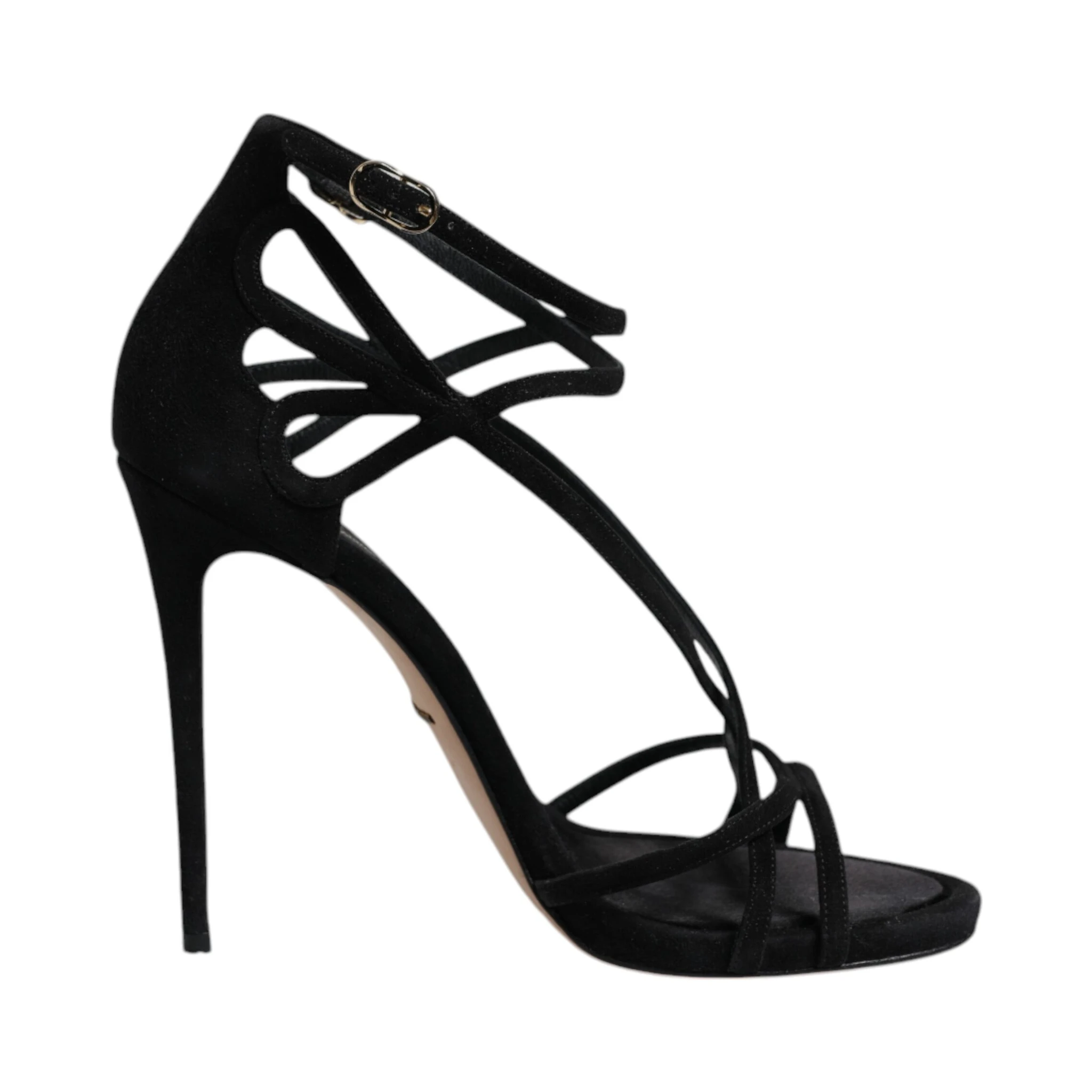 Black Leather Stiletto Heels Sandals Shoes