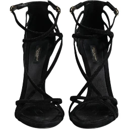 Black Leather Stiletto Heels Sandals Shoes
