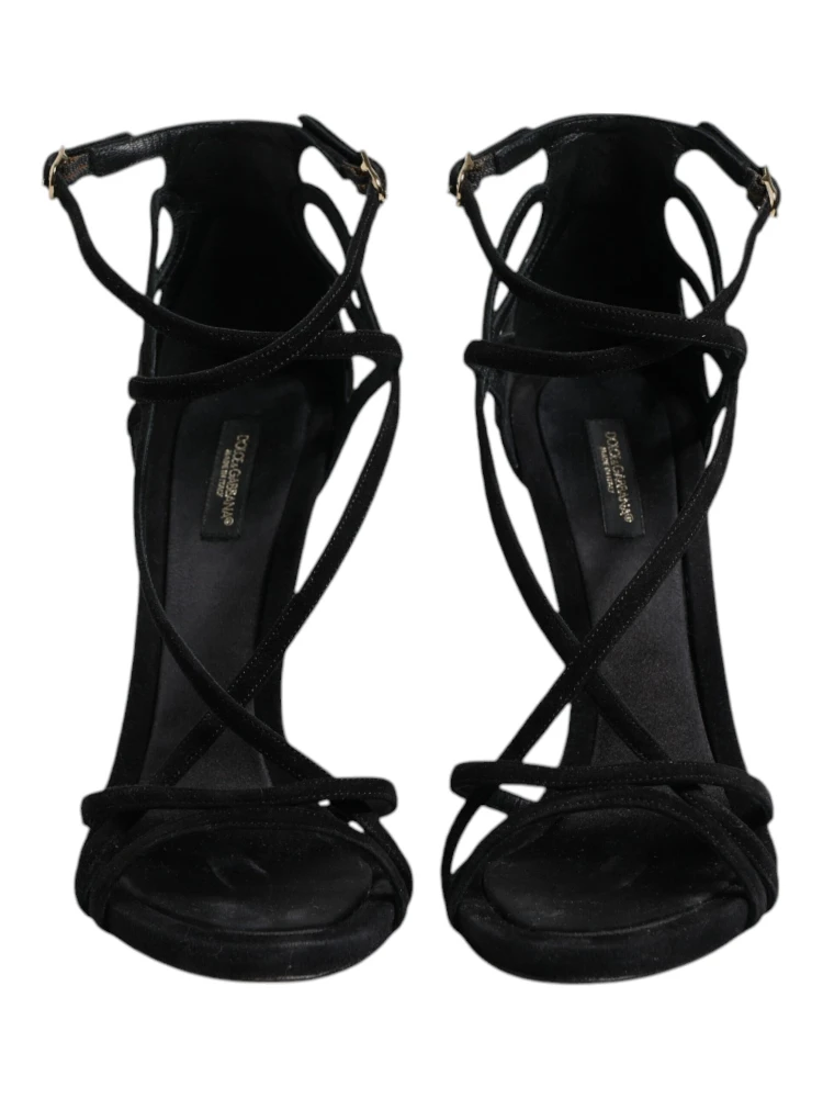 Black Leather Stiletto Heels Sandals Shoes alternative