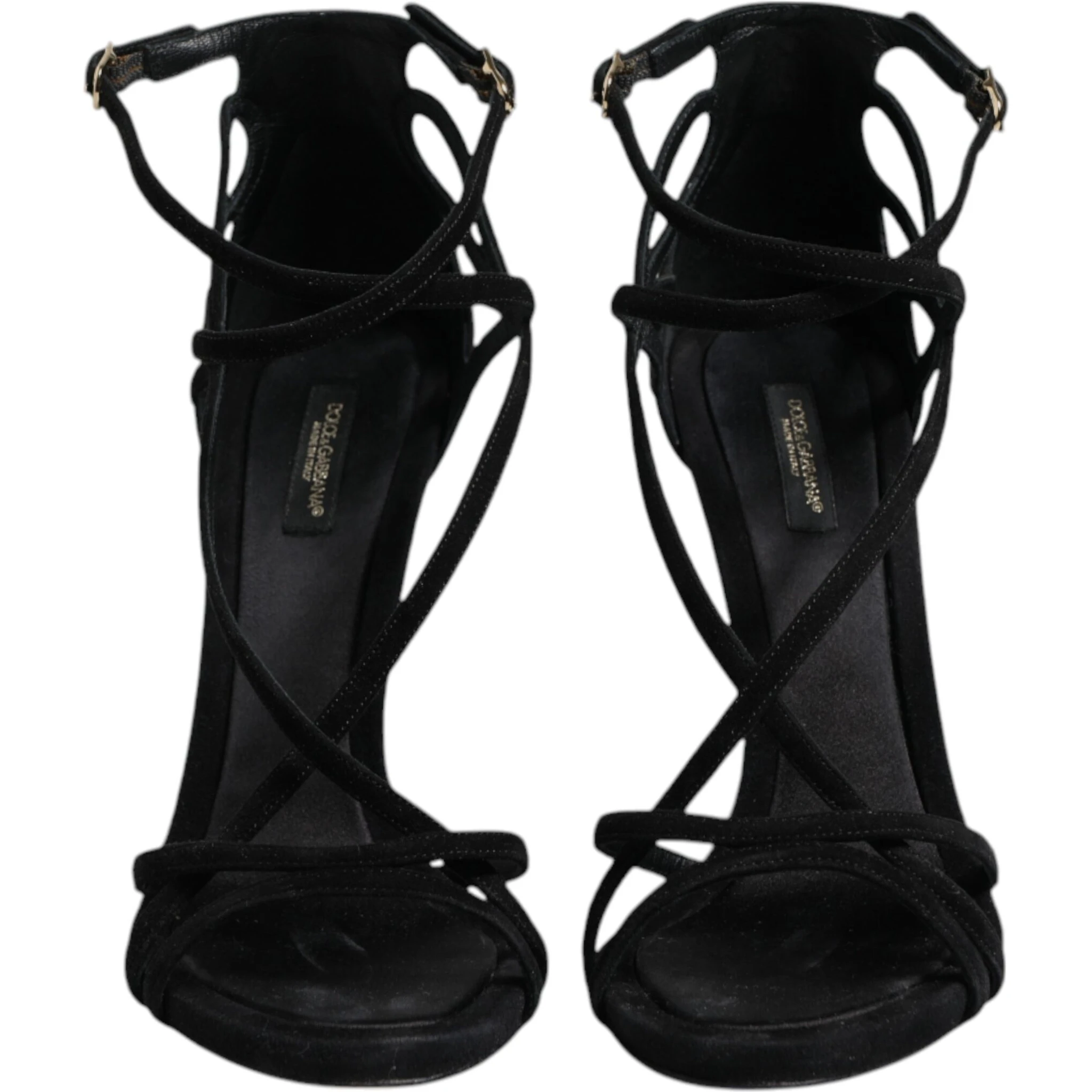 Black Leather Stiletto Heels Sandals Shoes