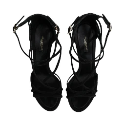 Black Leather Stiletto Heels Sandals Shoes