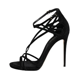 Black Leather Stiletto Heels Sandals Shoes