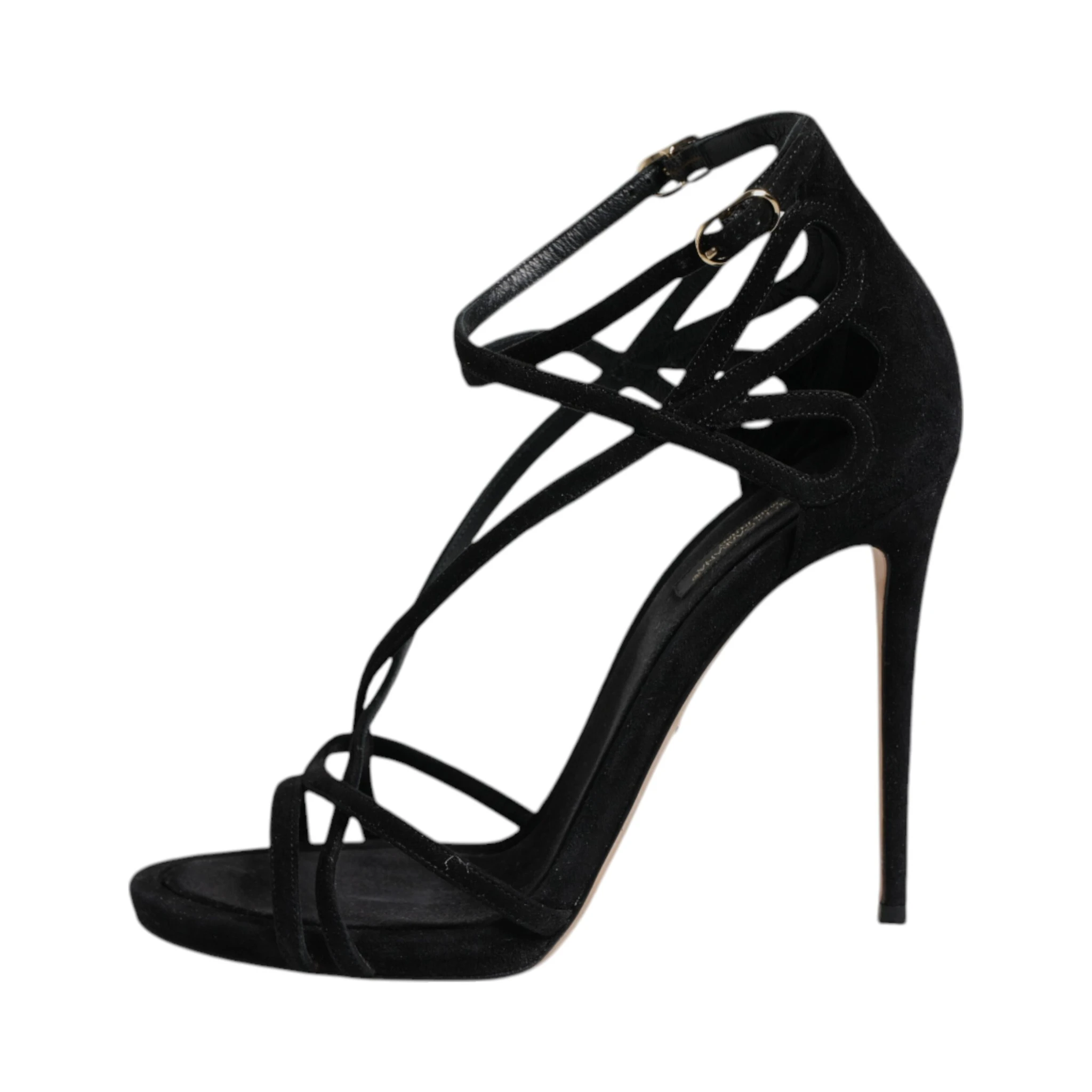 Black Leather Stiletto Heels Sandals Shoes
