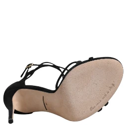 Black Leather Stiletto Heels Sandals Shoes