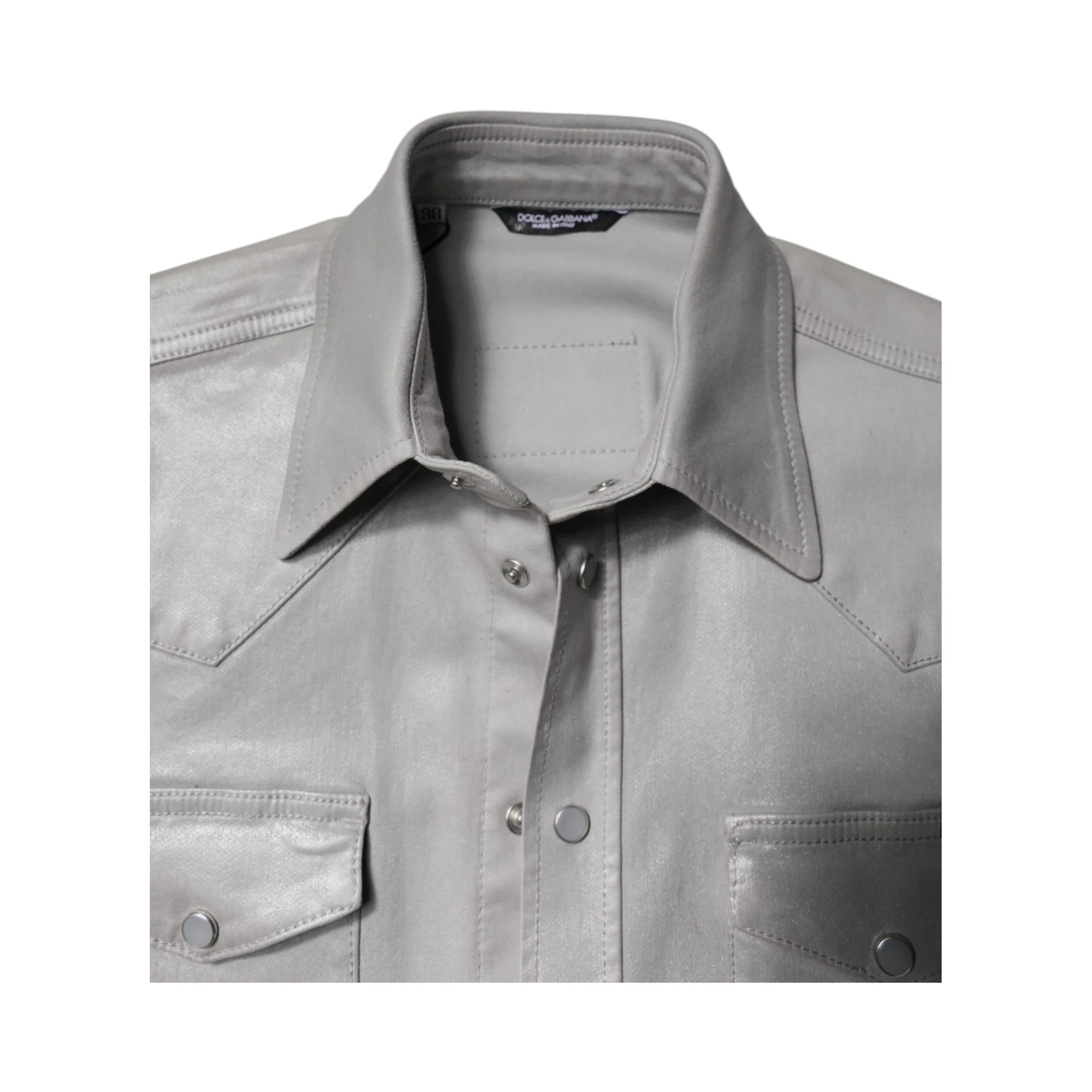 Metallic Gray Cotton Button Down Shirt