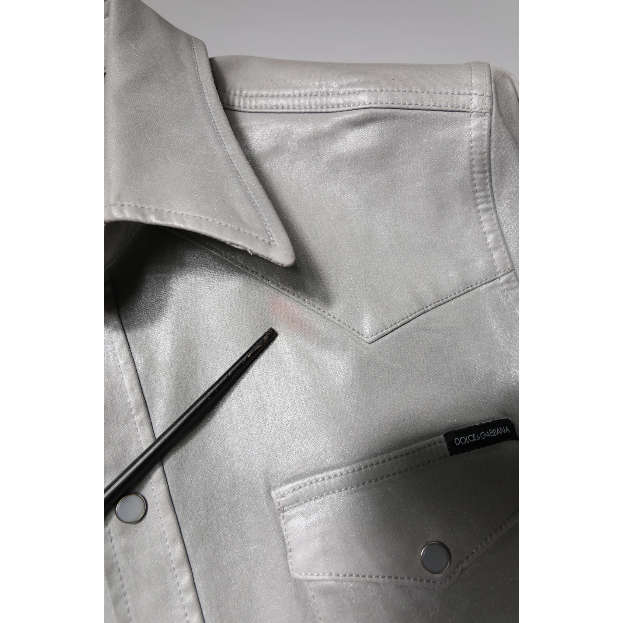 Metallic Gray Cotton Button Down Shirt