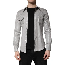 Metallic Gray Cotton Button Down Shirt