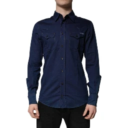 Dark Blue Cotton GOLD Dress Formal Shirt