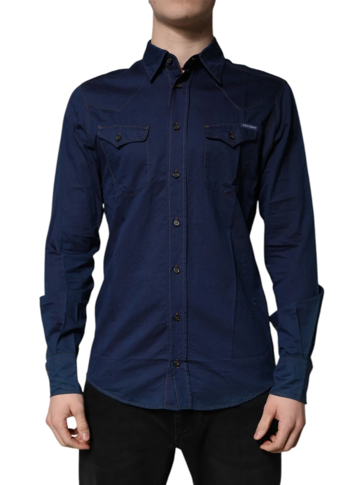 Dark Blue Cotton GOLD Dress Formal Shirt