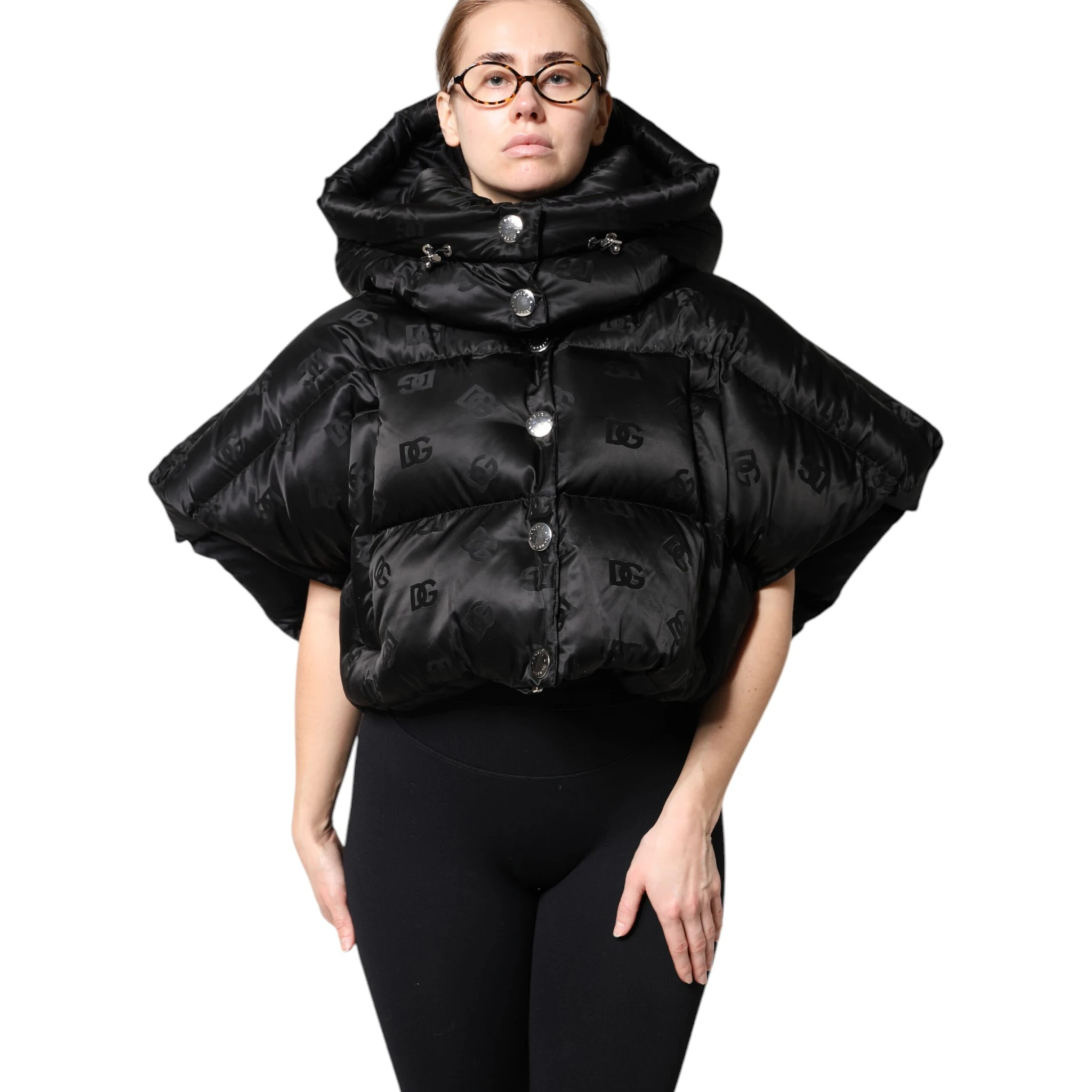 Black Padded Puffer Hooded Full Zip Cropped Jacket