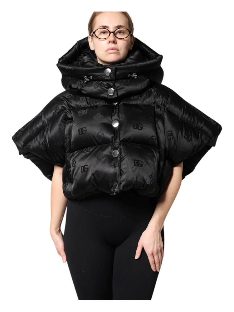 Black Padded Puffer Hooded Full Zip Cropped Jacket alternative
