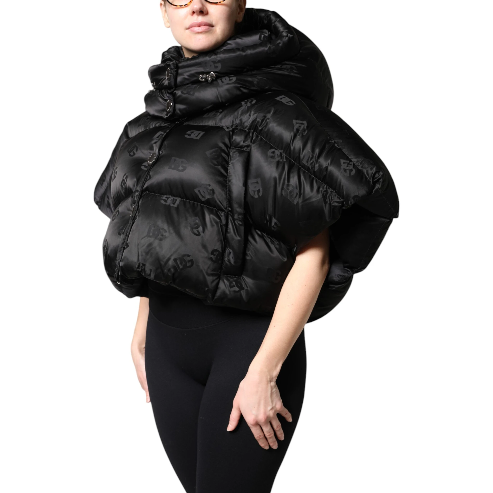 Black Padded Puffer Hooded Full Zip Cropped Jacket
