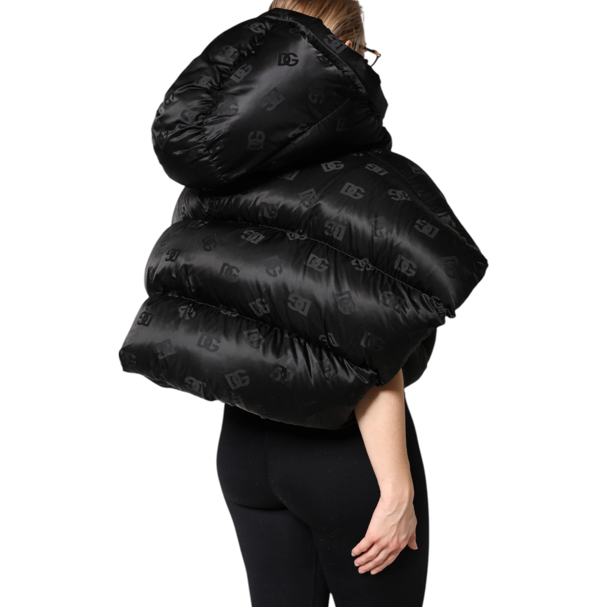 Black Padded Puffer Hooded Full Zip Cropped Jacket