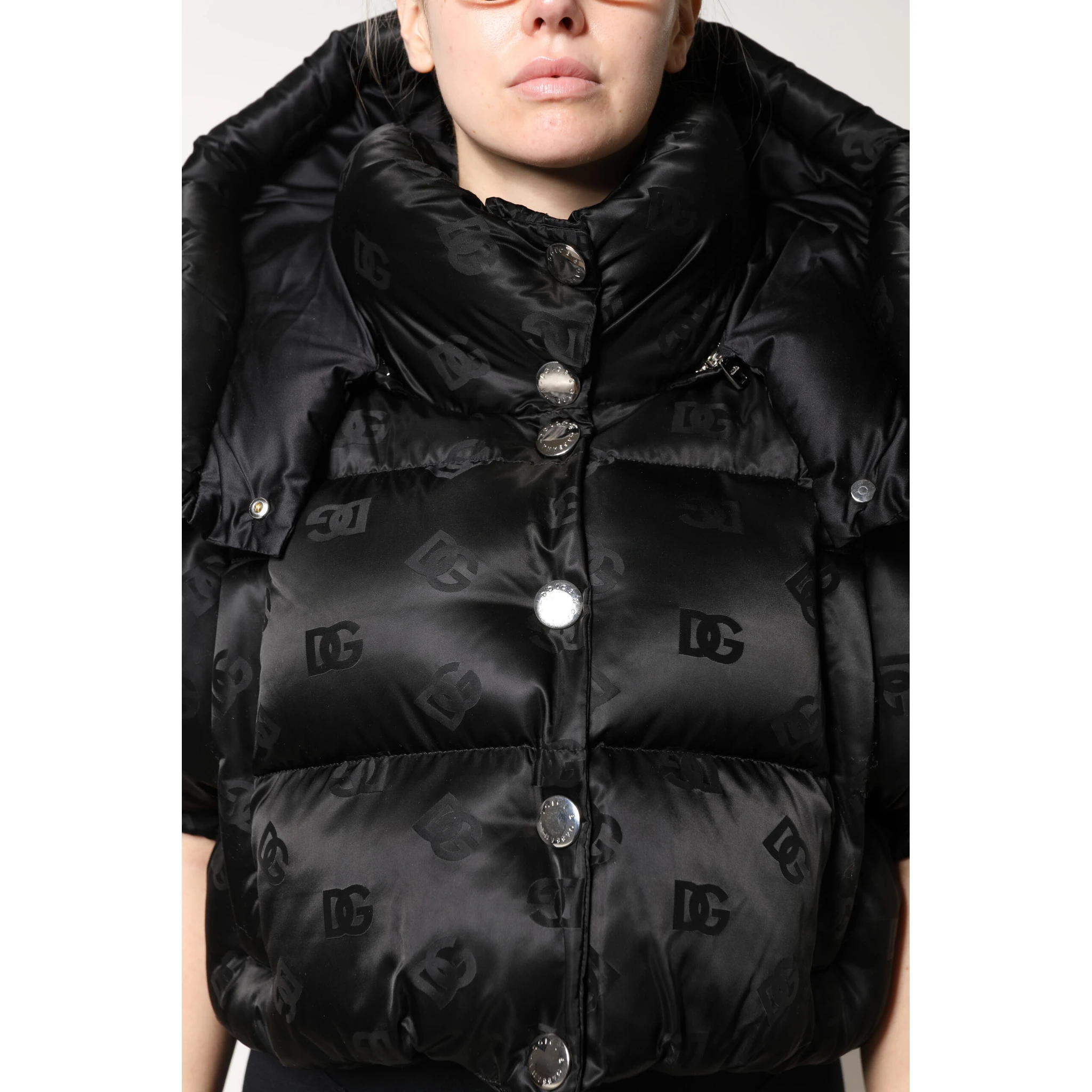 Black Padded Puffer Hooded Full Zip Cropped Jacket
