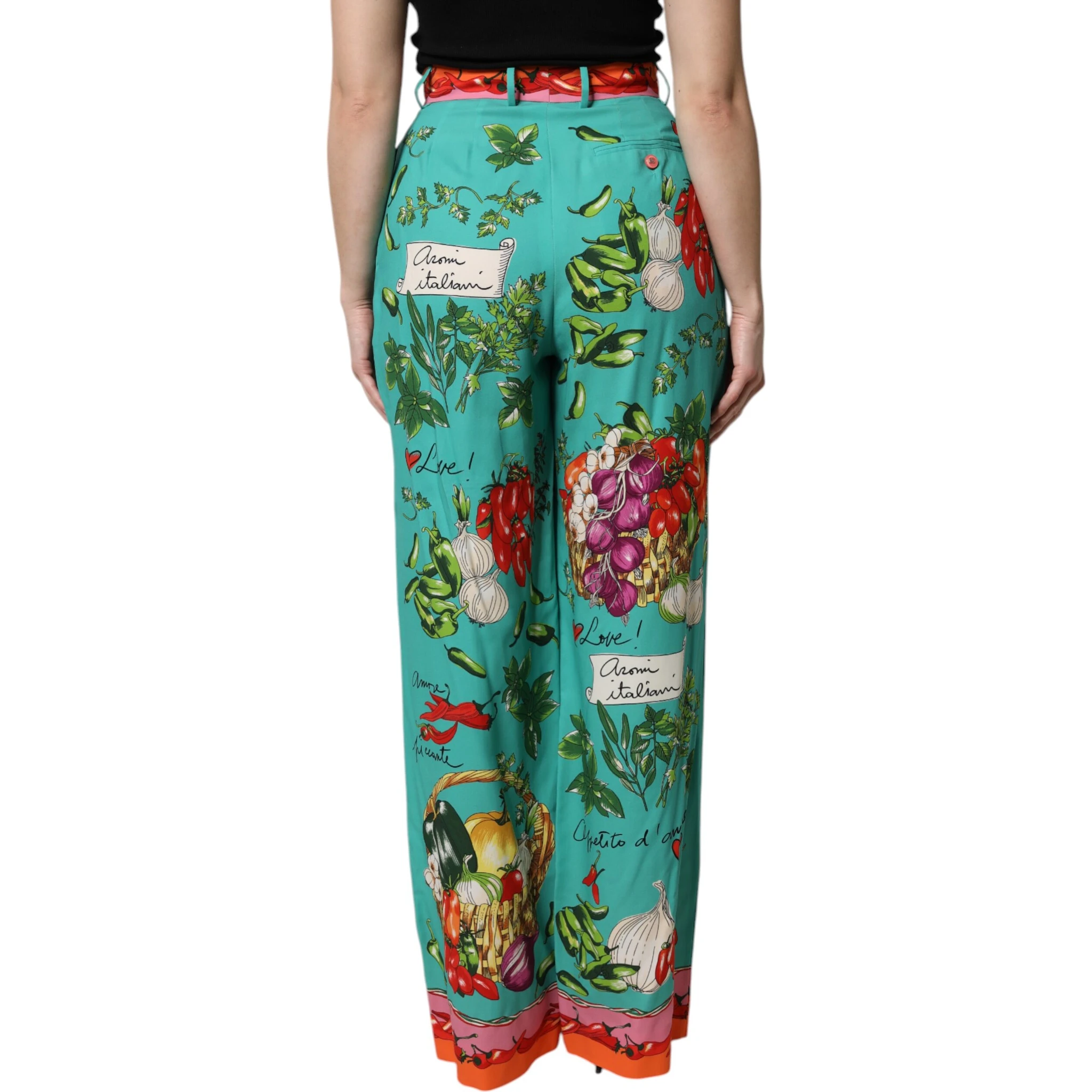 Green Silk Printed Straight Pants