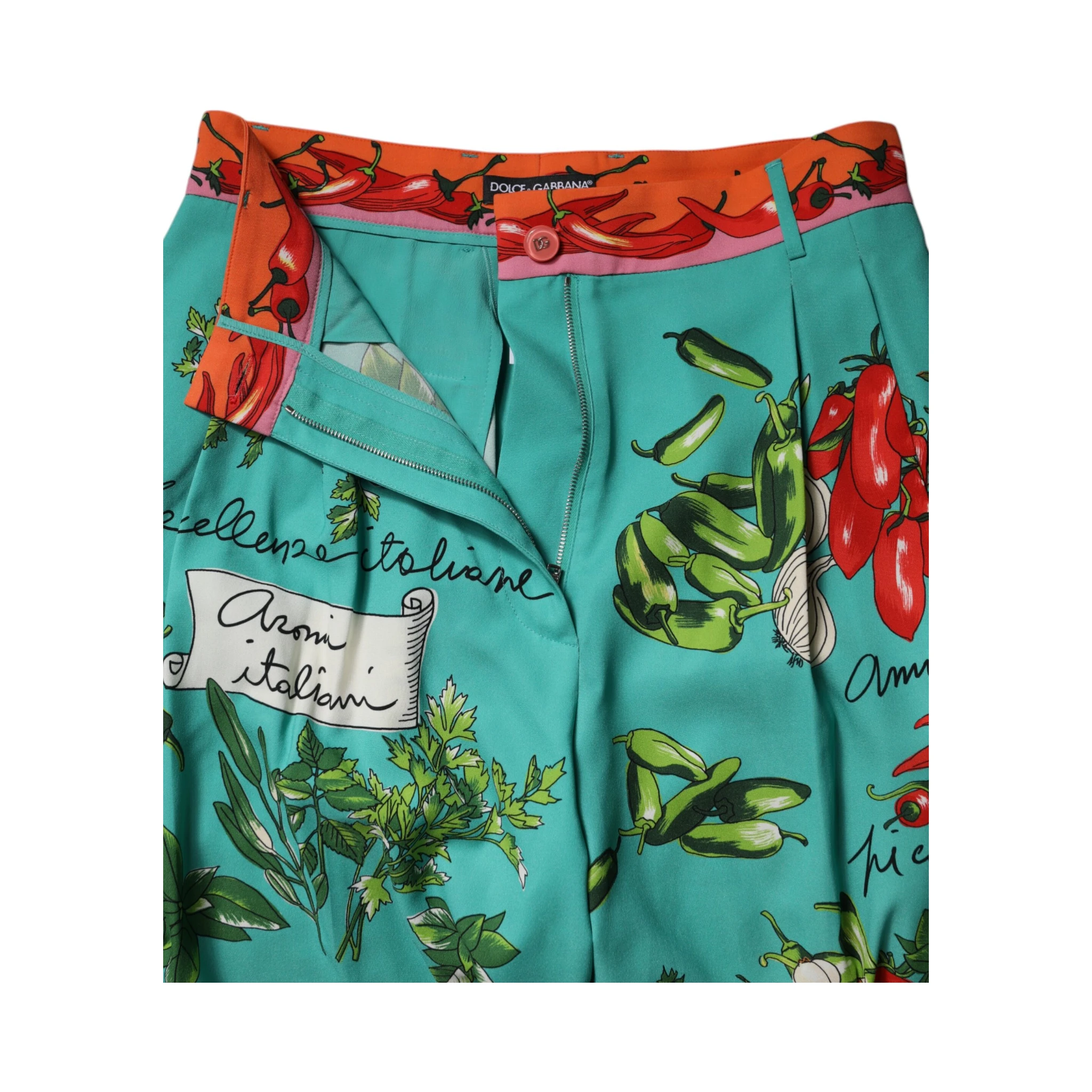 Green Silk Printed Straight Pants