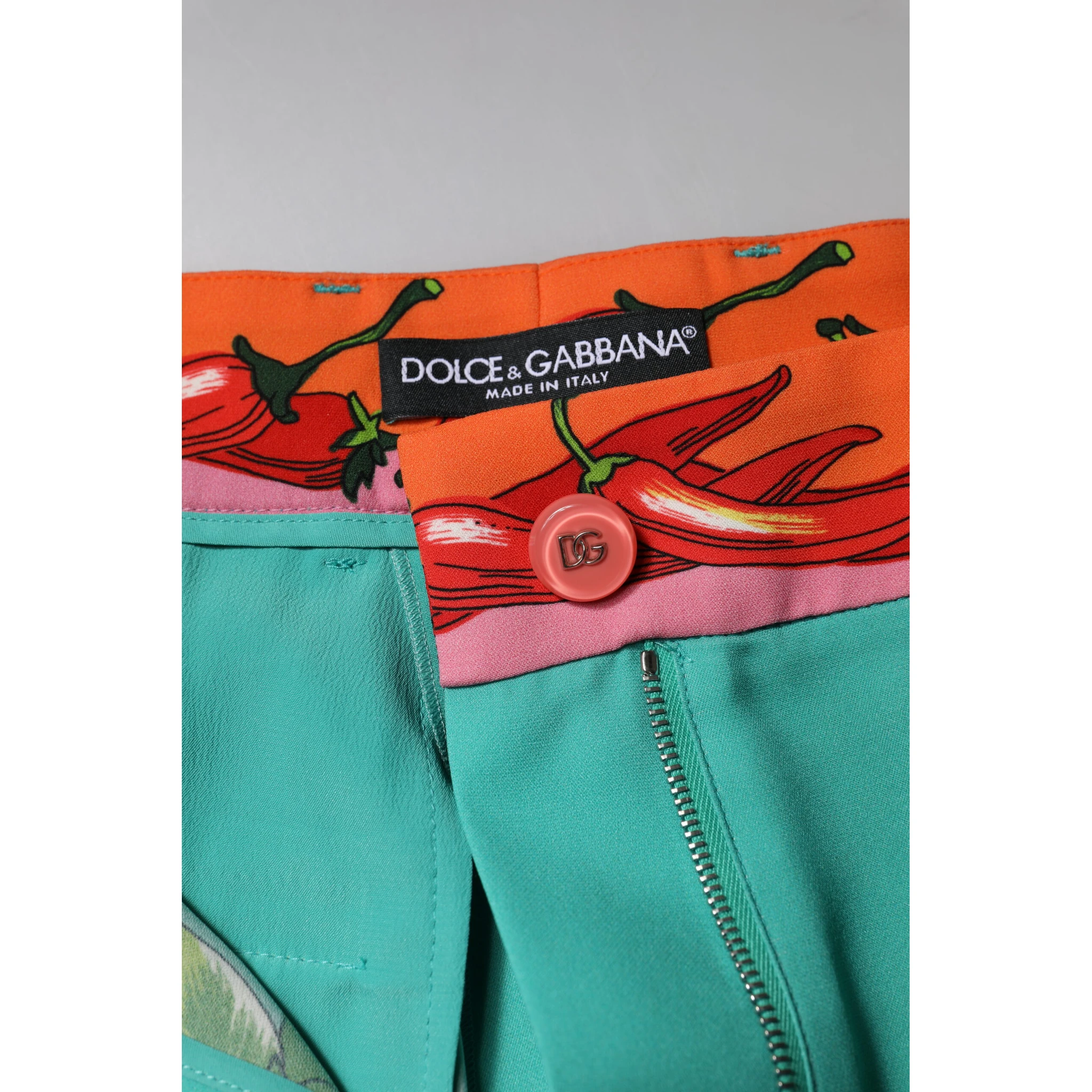 Green Silk Printed Straight Pants