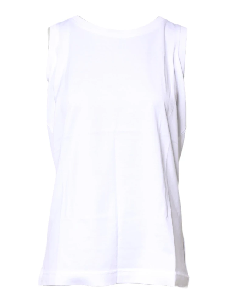 White Cotton Sleeveless Crew Neck T-shirt