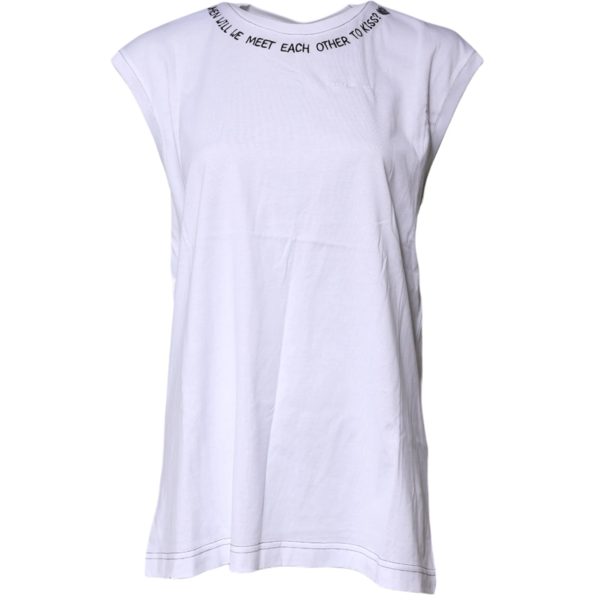 White Cotton Sleeveless Printed Tank T-shirt