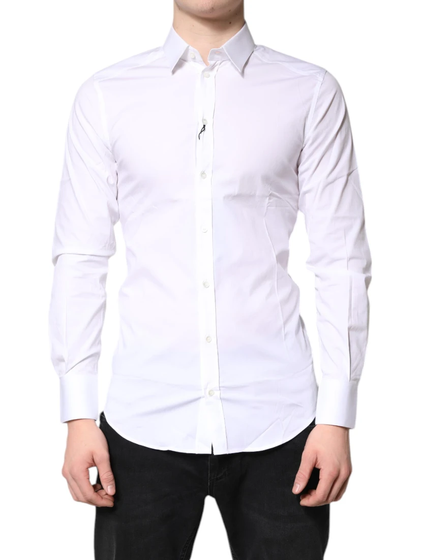White Cotton Stretch GOLD Dress Formal Shirt