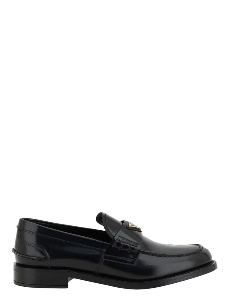 Black Leather Logo Loafers