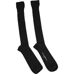 Black Viscose Logo Over The Calf Socks