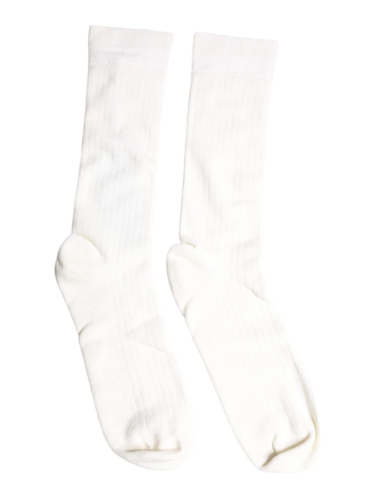 White Cotton Solid Mid Calf Men Socks