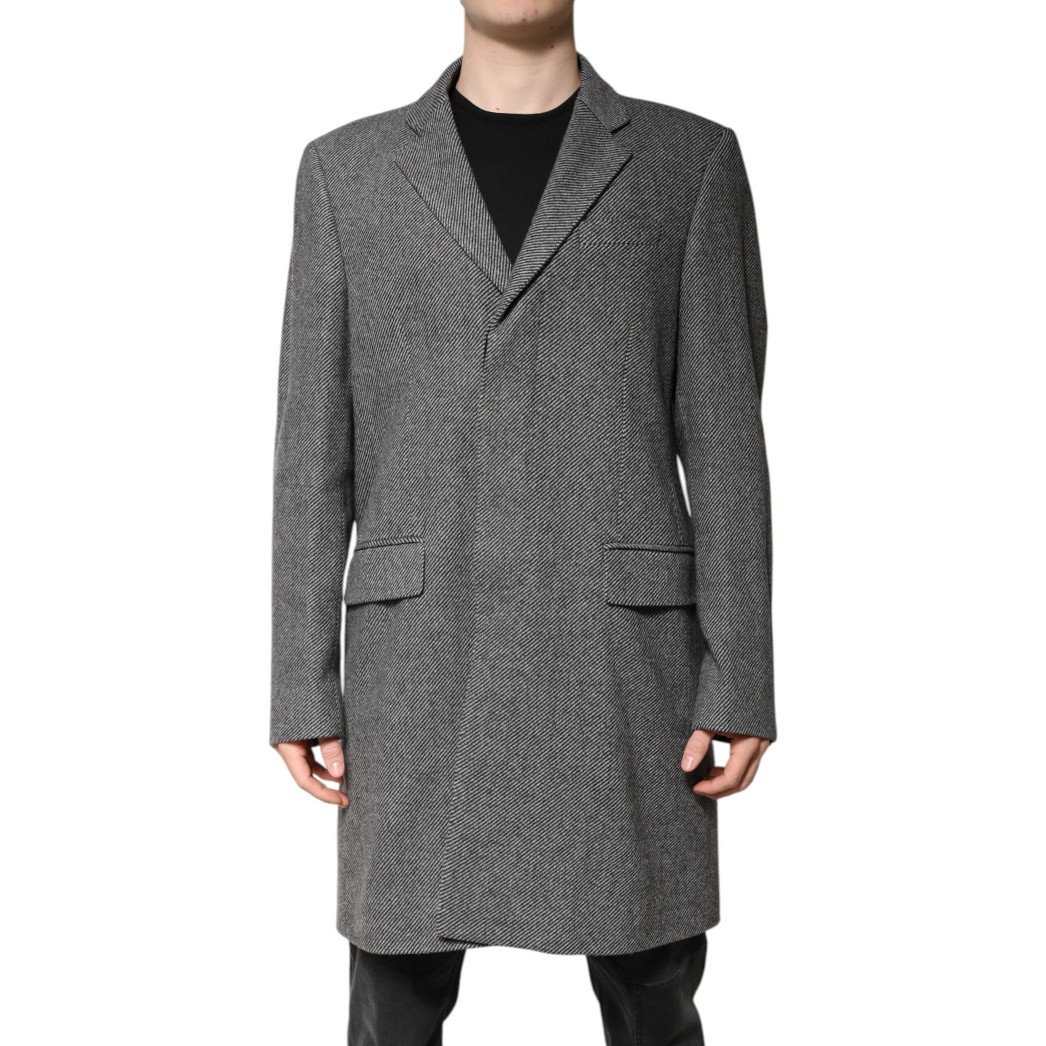 Gray Wool Single Breasted Trench Coat Jacket
