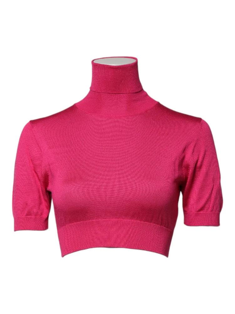 Pink Silk Knitted Turtleneck Cropped Top alternative