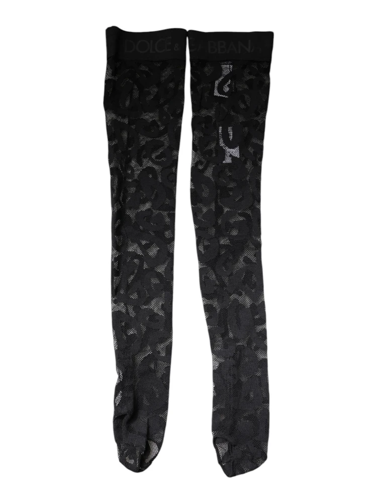 Black Floral Lace Cotton Stretch Stockings Socks