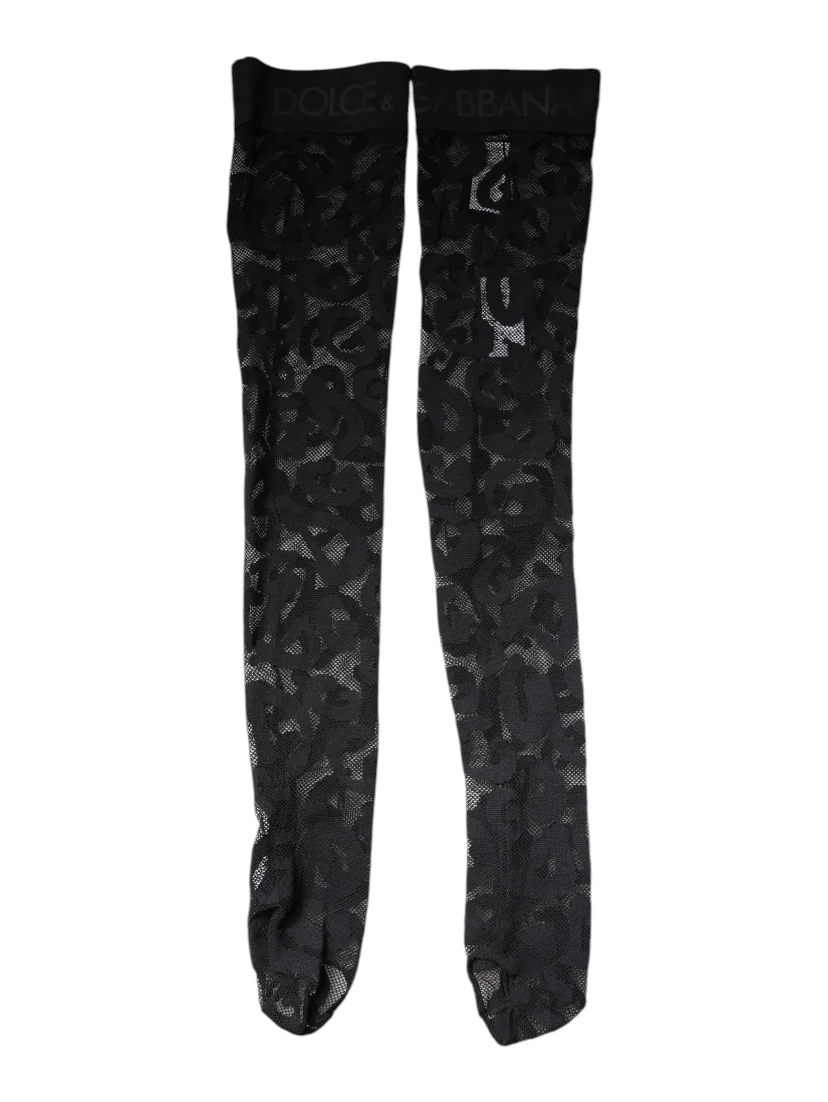 Black Floral Lace Cotton Stretch Stockings Socks
