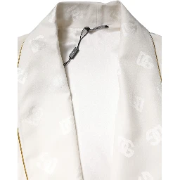 Ivory Silk Logo Men Wrap Robe Coat Jacket