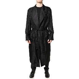 Black Silk DG Logo Men Wrap Robe Coat Jacket